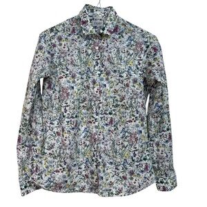 Drake’s London Women’s Button Front Shirt Oxford Botanical Print Sz 14 Peter Pan